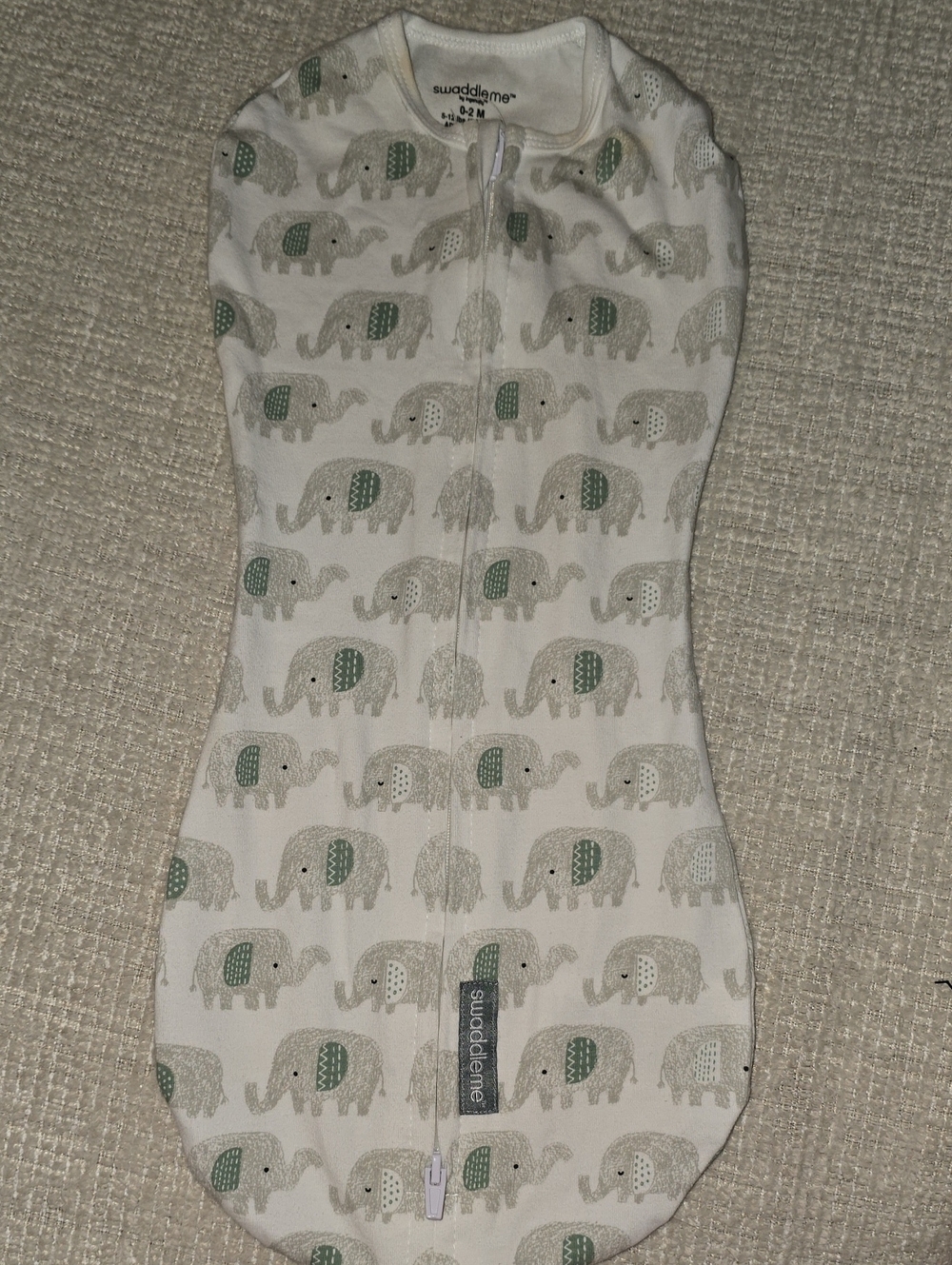 SwaddleMe White Sleep Sack with Green and Gray Elephant Print